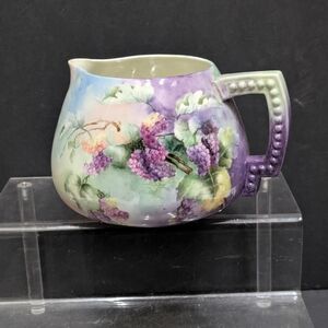 Belleek Cider Pitcher Grapes,Vines,Leafs Hand Painted Signed CAC Stamp